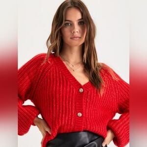 Lulu's Cropped Red Women's Sweater